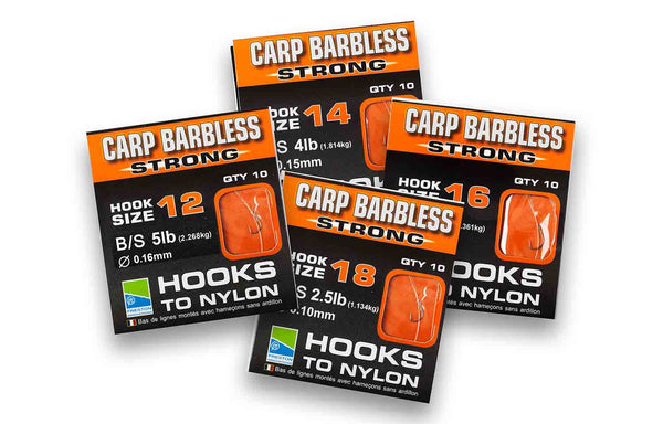 Preston Innovations Carp Barbless Hooks To Nylon Strong